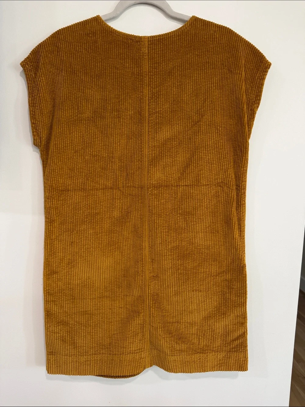 Madewell Sleeveless Corduroy V-Neck Dress in Mustard Gold